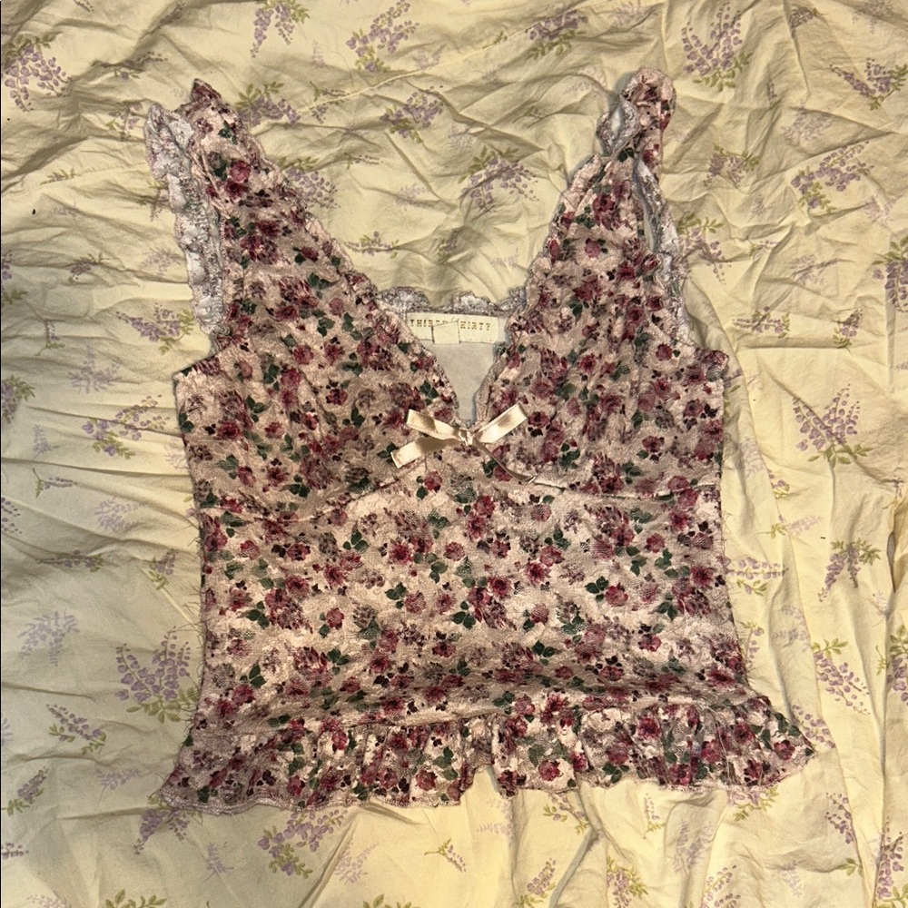 Floral Camisole with Lace Trim